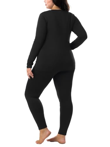 HOdo Plus Size Thermal Underwear Women Long Johns Fleece Lined Base Layer Top and Bottom Sets 1X-5X