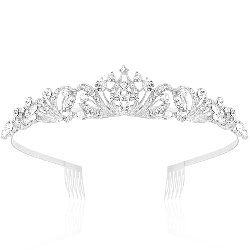 TOBATOBA Silver Tiara and Crown for Women Girls, Crystal Wedding Tiaras for Bride, Princess Bridal Tiara Quinceanera Crown...