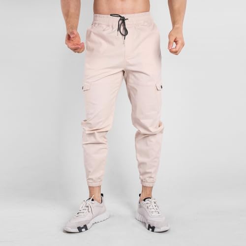 Men Lightweight Cargo Pants Casual Breathable Outdoor Hiking Work Pants Trendy Comfort Elastic Waist Hiking Joggers Trousers