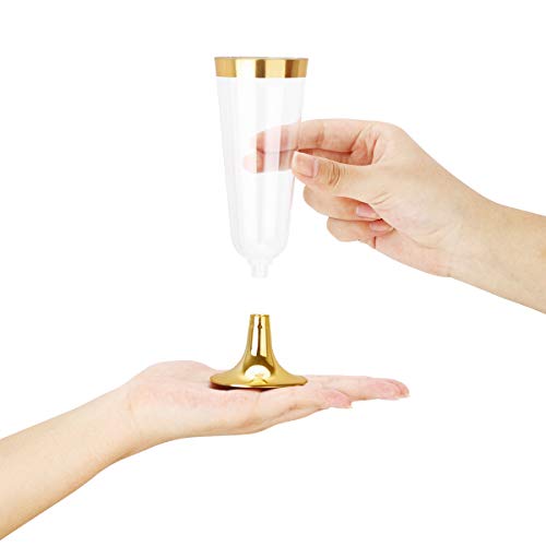 bUCLA 100 Pack Gold Plastic Champagne Flutes - 5OZ Plastic Champagne Glasses With Gold Rim - Premium Quality Gold Disposab...