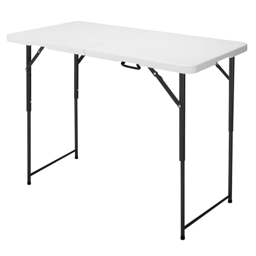 FROASISPRO 4ft Folding Table, Portable Fold-in-Half Adjustable Height Utility Table for Indoor/Outdoor Use, Durable HDPE &...