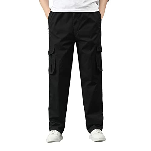 Mens Plus Size Cargo Pants Y2K Trendy Casual Elastic Waisted Cotton Pants Loose Fit Lightweight Straight Leg Hiking Trousers