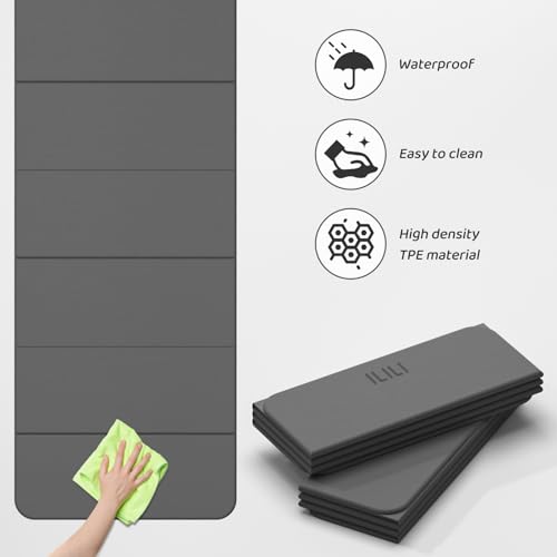 ILILI Foldable Yoga Mat 71 * 24 * 0.3'' - TPE Non-Slip Fitness Mat for Home，Waterproof & Lightweight (2lb) for Home Gym, P...