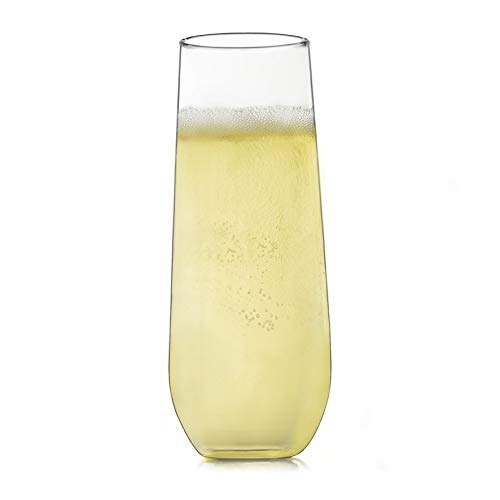 Libbey 228 Stemless Champagne Flutes Glass Set of 12, Elegant 8.5 Oz Flute Glasses for Champagne, Clear Fluted Glassware