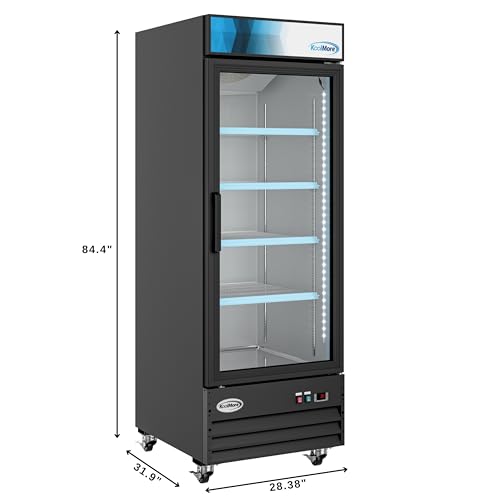 KoolMore MDR-1GD-23C Commercial Glass 1 Door Display Refrigerator Merchandiser - Upright Beverage Cooler with LED Lighting - 23 Cu. Ft., Black