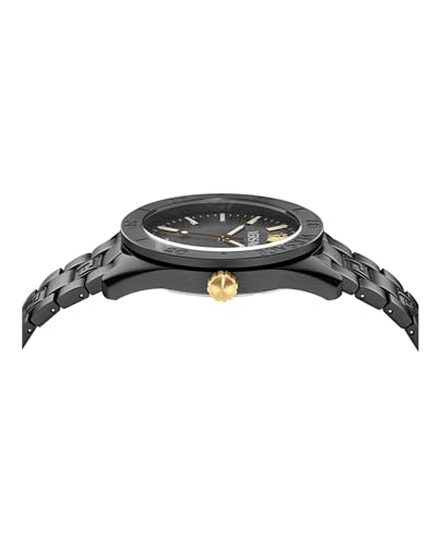 Versace V-Dome Aluminum Collection Luxury Mens Watch Timepieces with a Black Bracelet, Case and Dial