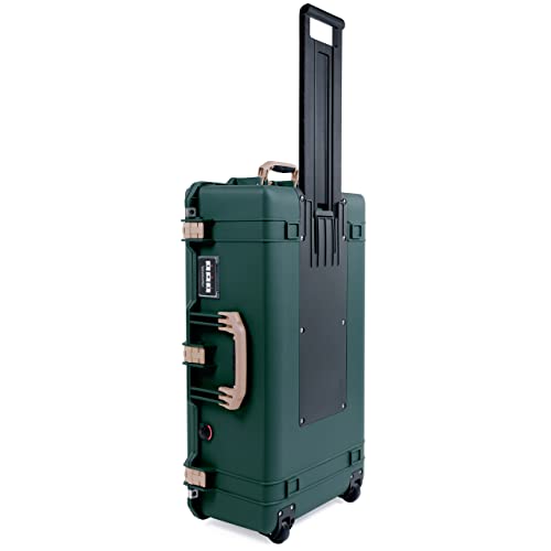 Trekking Green Pelican 1615 Air case with Tan Handles & latches. Comes with Grey Padded dividers & lid Organizer.