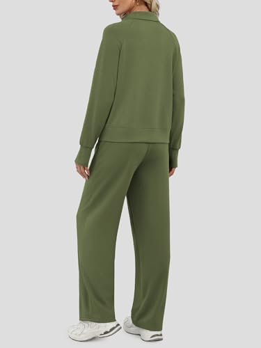 Casly Lamiit Women's 2 Piece Outfits Lounge Set 2025 Oversized Half Zip Sweatshirt Wide Leg Sweatpant Set Sweatsuit Tracksuit
