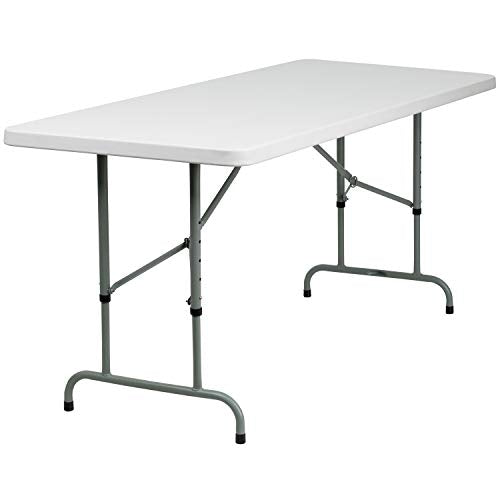 Flash Furniture Kathryn 6' Rectangular Adjustable Plastic Folding Event Table, Folding Portable Banquet Table for Indoor/O...