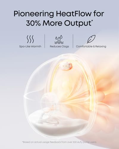 eufy Security Heated Breast Pump Hands-Free E20, Wearable with Innovative HeatFlow, 3 Heat Levels, Optimized Rhythm via Ap...