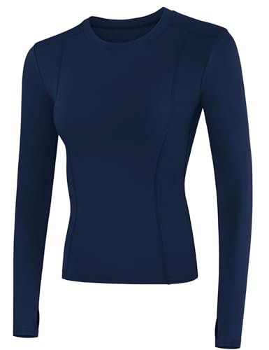 Loovoo Womens Thermal Fleece Lined Workout Shirts Athletic Compression Tee Long Sleeve Yoga Gym Basic Tops