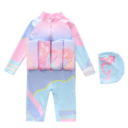 Kids Floatation Swimsuits Boys Girls One Piece Long Sleeve Bathing Suits Zip Up Rash Guard Buoyancy Beach Swimwear with Cap