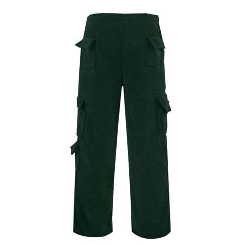 Mens Fleece Lined Cargo Pants 2026 Winter Warm Elastic Waist Cargo Pants Plus Size Solid Color Cotton Workout Hiking Trousers