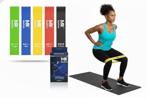 MeeRoh Mini Loop Resistance Bands Set – 5 Strength Levels (X-Light to X-Heavy) | Premium TPE, Latex-Free Exercise Bands fo...