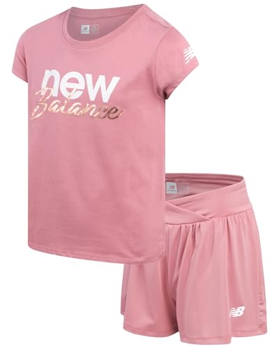 New Balance Girls' Active Skort Set - 2 Piece Short Sleeve T-Shirt and Performance Tennis Scooter Skirt (Sizes: 7-12)