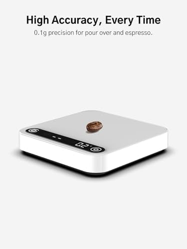 Coffee Scale with Timer and Flow Rate Tracking, 0.1g Precision, 2kg Capacity, Rechargeable, Smart App Compatible, Ideal fo...