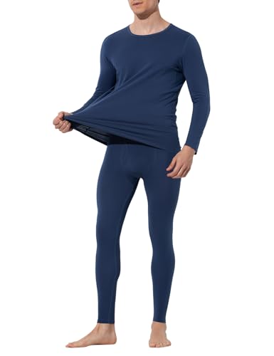 Arjen Kroos Men Thermal Underwear Set Cotton Lined Top and Bottom Set Lightweight Long Johns Warm Base Layer