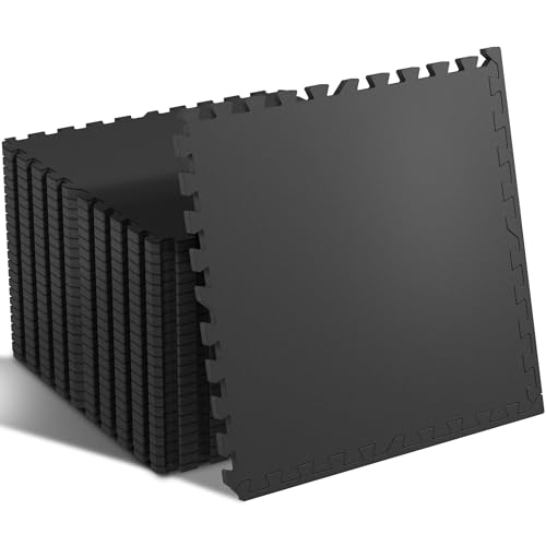 SUPERJARE 0.4'' Thick 24 Pcs 96 Sq Ft Rubber Top Exercise Equipment Mats, High Density EVA Foam Mats with Rubber Top, Inte...