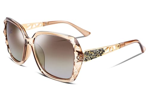 FEISEDY Polarized Women Square Sunglasses Sparkling Composite Shiny Frame B2289