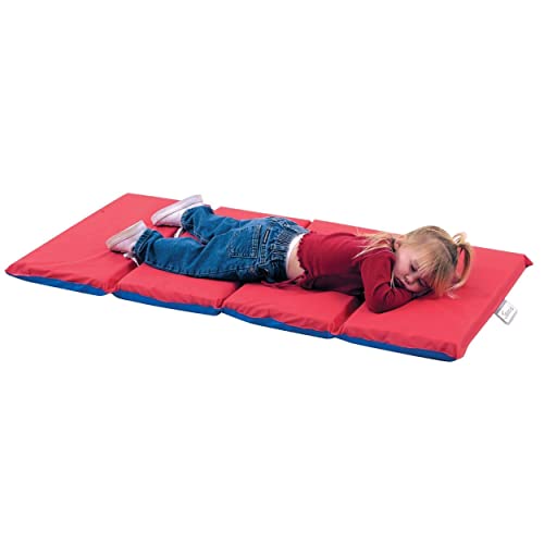 Children's Factory Angels 2" Thick Toddler Nap Mat, Red-Blue, 4 Section Waterproof Sleeping Mat for use in Preschools and ...