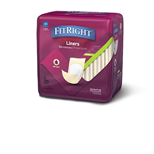 FitRight Extra Incontinence Liners, Moderate Absorbency, 13" x 34", 20 Count (Pack of 4)
