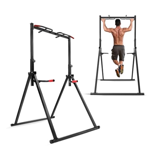 YUASDUU Foldable Power Tower Pull Up Bar, Free Standing Multi-function Power Tower Dip Station Adjustable Multifunction Wo...