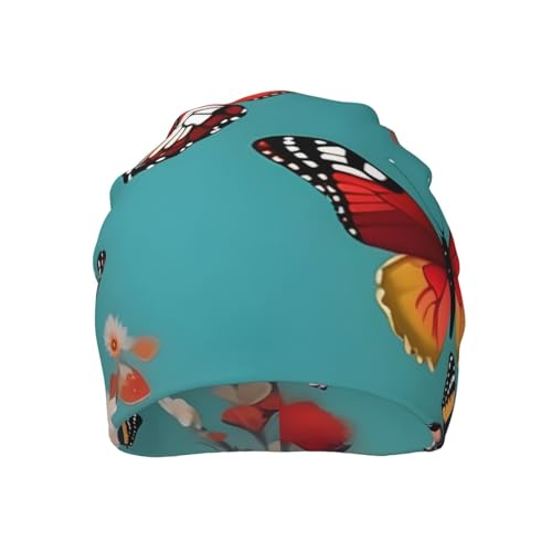YANYU Hen Flying Butterflies Among Flowers Print Soft Beanie Hat for Men Women Warm Fashion Cap for Jogging Cycling Gift O...