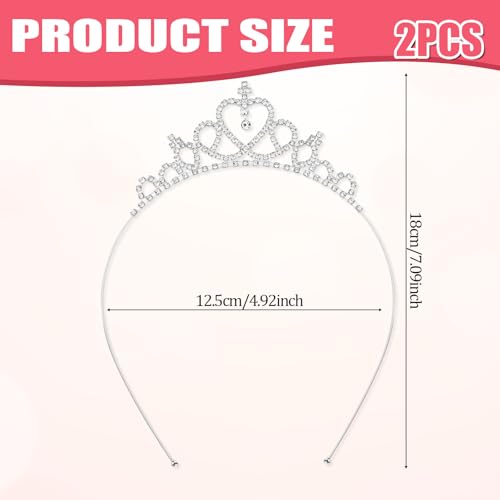 Vin Beauty 2 Pack Glittering Rhinestone Non-slip Crown Headbands for Girls Women Heart Rhinestone Tiara for Wedding Prom P...
