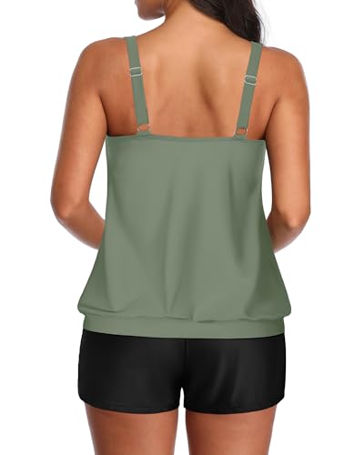 Aqua Eve Two Piece Women's Tankini Swimsuits Blouson Swim Tank Top with Shorts Modest Bathing Suits