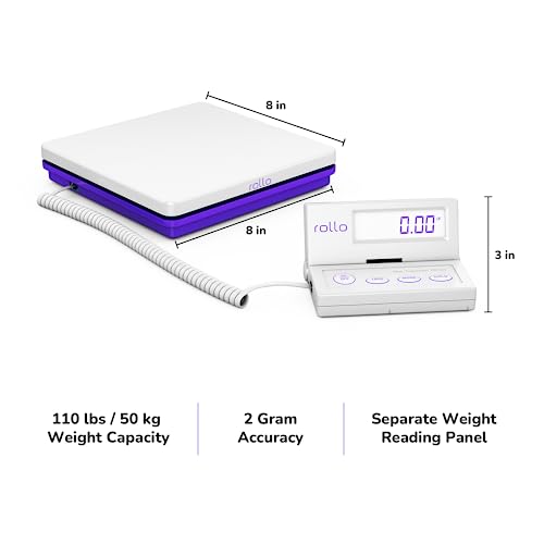 Rollo Shipping Scale for Packages - Digital Shipping Postal Scale (110 Lb Max) - Hold and Tare Functions - Includes AC Ada...