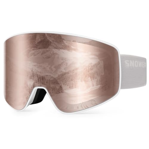 SNOWER Ski Goggles, Interchangeable Lens Anti-Fog Snow Goggles, UV Protection, OTG HD Snowboard Goggles for Men Women Adult