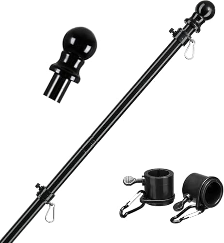 Barcetine Black Flag Poles for Outside House - 5ft Tangle Free Flag Pole for House,Heavy Duty Metal Flagpole,Outdoor Flagp...