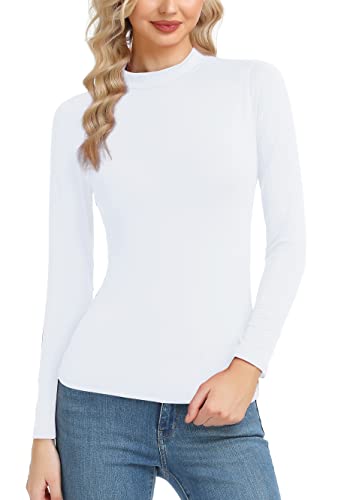 Women's Basic Long Sleeve Thermal Top Lightweight Mock Neck Shirts Slim Fit Layer Soft Top