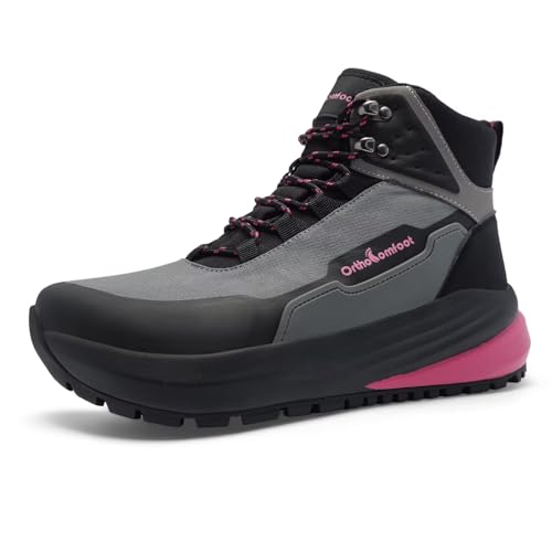 Women's Orthopedic Wide Waterproof Hiking Boots: Comfortable Plantar Fasciitis Diabetic Walking Running Trekking Shoes, Or...