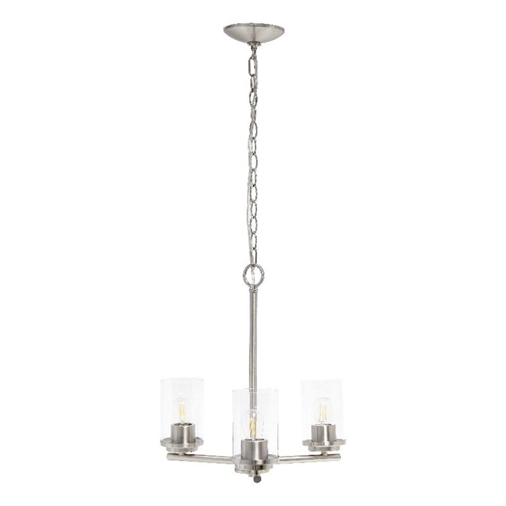 LALIA HOME 3-Light Pendant Chandelier, Clear Glass & Metal, 15in Brushed Nickel, Model LHP-3012, Ideal for Kitchen, Foyer, Living Room