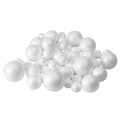 50 Pack Craft Foam Balls, 5 Sizes(1-2.4 Inches), White Polystyrene Smooth Round Balls, Foam Balls for Arts and Crafts, Chr...