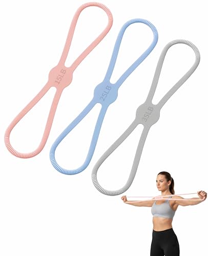 Geyynow 3 PCS Figure 8 Resistance Bands for Women, 15 Lbs & 25 Lbs & 35 Lbs Keep Resistance Band for Arm with Non-Slip Han...