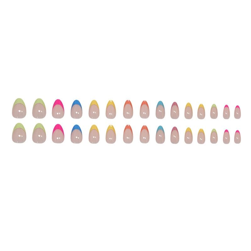 MRSCOL Press on Nails-Rainbow French,Press on Nails Almond,Press on Nails Short Reusable 30pcs Nail Kit with Glue