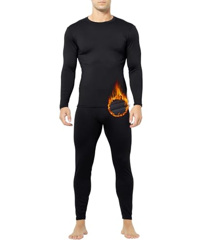 Arjen Kroos Thermal Underwear for Men, Fleece Lined Top and Bottom Set, Long Johns Thermal Set Base Layer