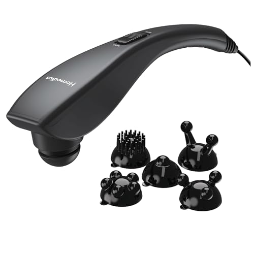 Homedics Deep Tissue Percussion Massager with 3 Speeds, 5 Attachments, and Long Handle for Hard-to-Reach Areas