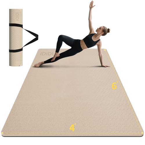 Large Yoga Mat (6'x 4') - Extra Long and Wide Workout Mat for Men and Women,Non-Slip POE 0.32''/0.4'' Thick Fitness Mat, E...