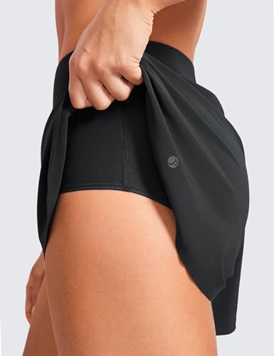 CRZ YOGA Mid Waisted Split Running Shorts for Women 4" - Comfy Mesh Liner for Workout Athletic Gym Track Quick Dry