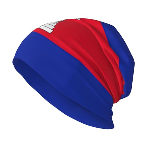 sackhg Cambodia Flag Print Winter Beanie Hat Men Women Soft Lightweight Thermal Cap for Outdoor Skiing Wear Black