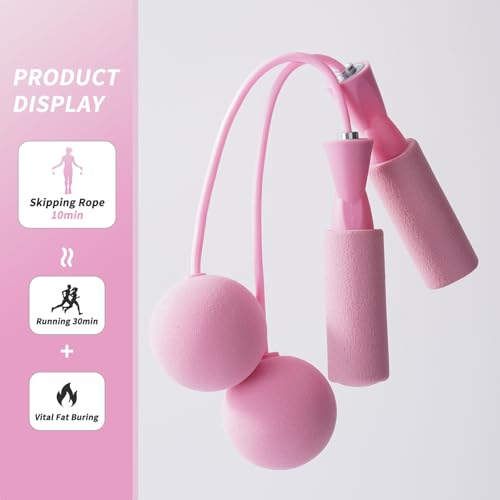 junqixing Cordless Jump Rope with Weight Ball, Fitness Training Jump Rope, Indoor Home Exercise, Suitable for Men Women Kids.