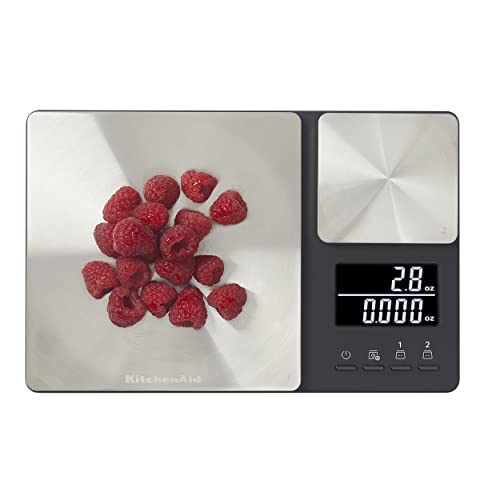KitchenAid KQ909 Dual Platform Digital Kitchen and Food Scale, 11 pound capacity and Precision 16oz capacity, Black with S...