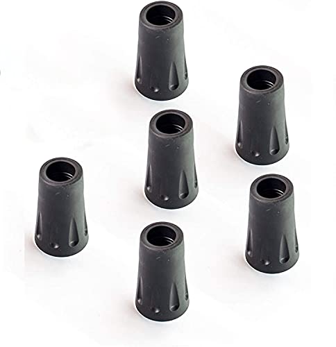 TrailBuddy Walking Stick Tips - Pack of 6 Replacement Rubber Cane Tips Fit Most Trekking & Hiking Poles w/Shock Absorptio...