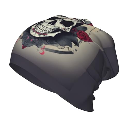 YANYU Skull Yoga Print Soft Beanie Winter Hat Warm Thermal Cap Headwear for Snow Play Outdoor Activities