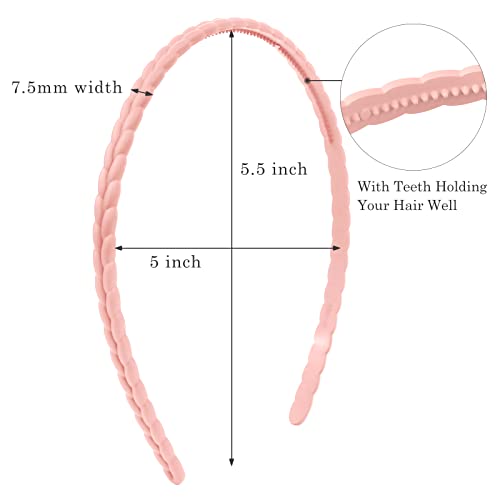 WOVOWOVO 7mm Thin Headbands For Women, 12 Pcs Plastic Headband with Teeth Head Bands Combing Hairbands Hair Accessories fo...
