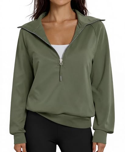 Women's Cropped Half Zip Pullover Quarter Zipper Long Sleeve Sweatshirt for Casual Wear
