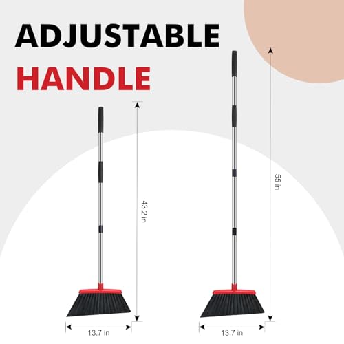Heavy Duty Broom, 55 Inch Long Handle Outdoor Large Angle Brooms, Commercial Broom for Sweeping Indoor, for Home Garage Ki...